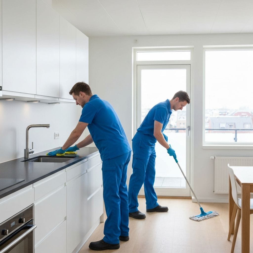 Teamet vårt under en profesjonell flyttevask